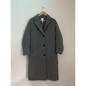 H&M Women Gray Wool Blend Coat Long Oversized Sz S Classic Academia Capsule Luxe